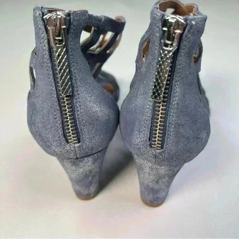 Donald J Pliner Womens 8.5 Wedge Sandal Metallic Blue Gray Strappy Cage 9.5 NEW - Picture 3 of 12